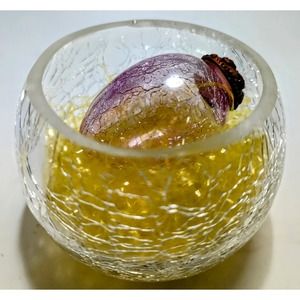 Vintage Clear Crackle Glass Easter Duo Egg Pink Votive Holder Bowl